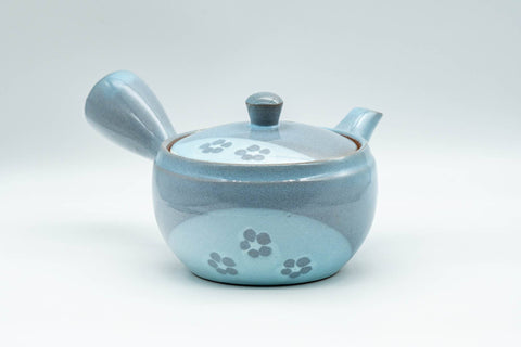 Japanese Tea Set - Floral Sky Blue Kyusu Teapot with 5 Yunomi Teacups