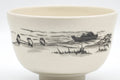 Tezumi — Japanese Matcha Bowl - Beige Glazed Landscape Decorated Kyo-yaki Chawan - 300ml — inverted showing the foot ring