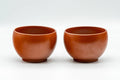 Japanese Teacups - Pair of Floral Engraved White Inner Glazed Tokoname-yaki Yunomi - 125ml - both cups side by side, front view