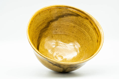 Japanese Matcha Bowl - Yellow Brown Drip-Glazed Hatazori-gata Chawan - 400ml - Tezumi
