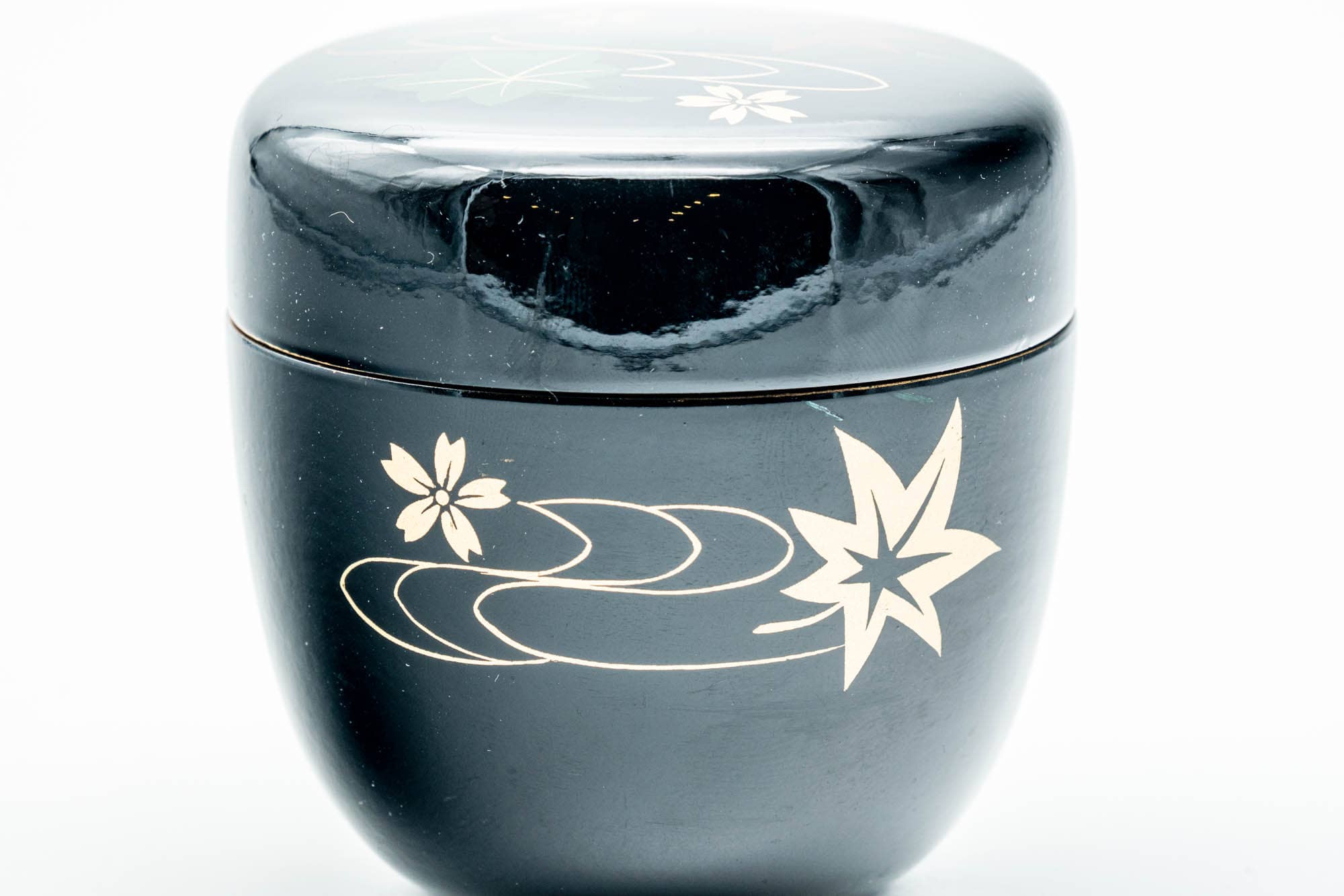 Japanese Natsume - Momiji Sakura Black Lacquer Matcha Tea Caddy - 110ml