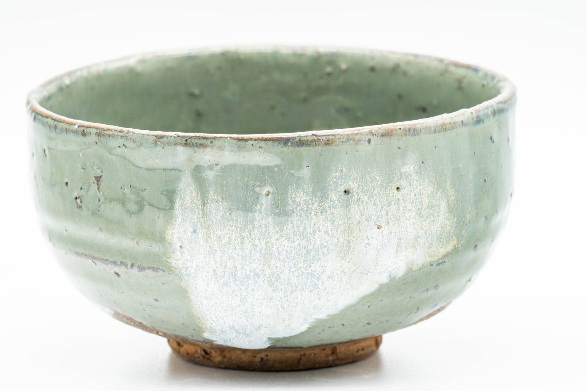 Japanese Matcha Bowl - Sage Green White Drip-Glazed Chawan - 250ml
