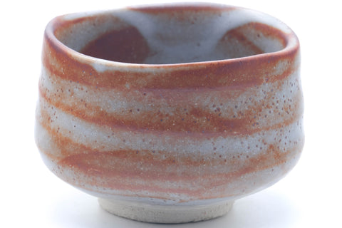 Tezumi — Japanese Matcha Bowl - Blue Orange Shino Glazed Mino-yaki Chawan - 500ml — tipped to show the interior