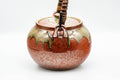 Japanese Tea Set - Red Drip-Glazed Agano-yaki Dobin Teapot and 4 Yunomi Teacups - teapot front three-quarter view