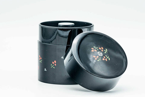 Japanese Chazutsu - Floral Black Plastic Tea Canister - 250ml