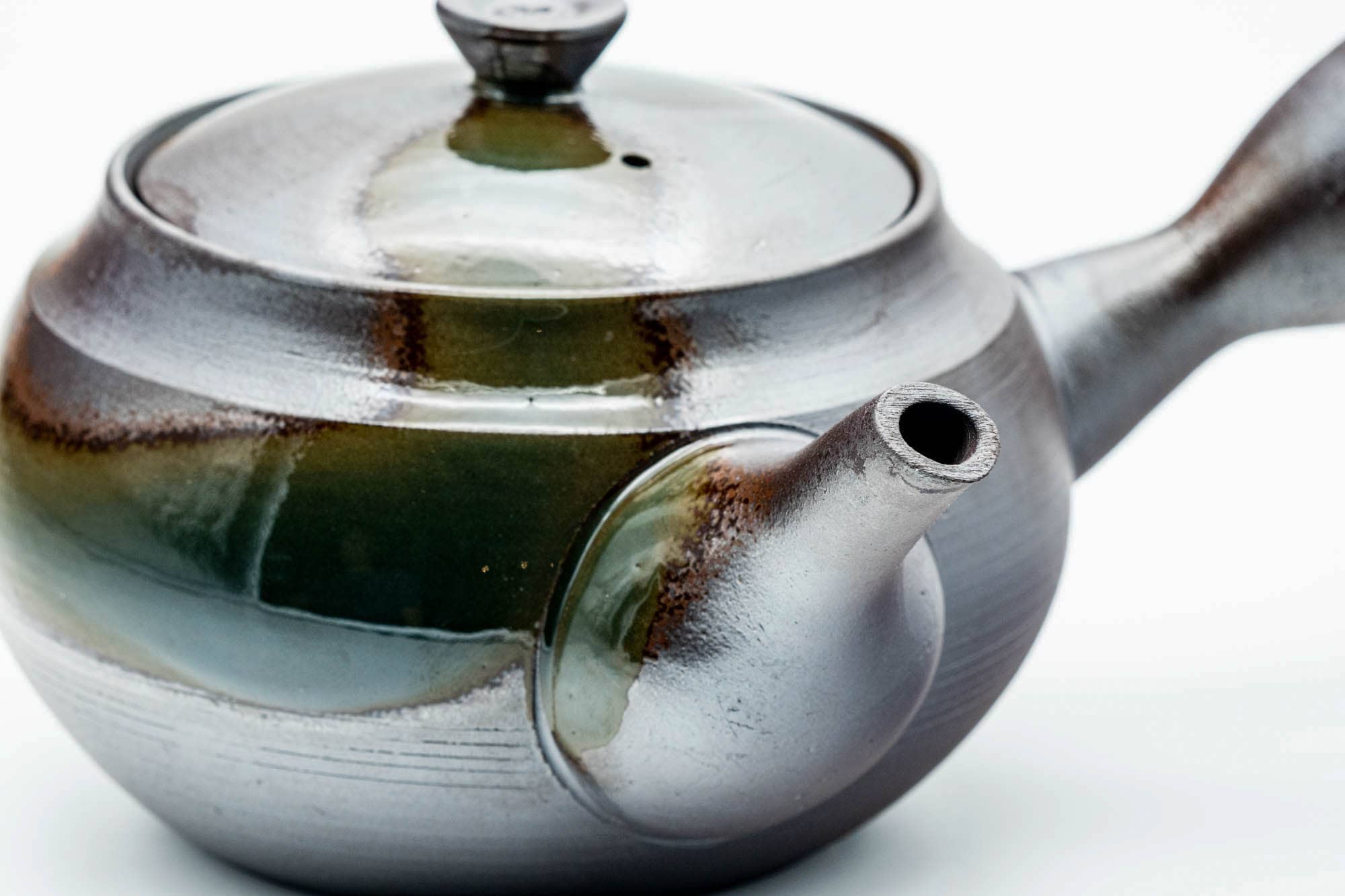 Japanese Kyusu - Green Ash Glazed Banko-yaki Mesh Teapot - 450ml
