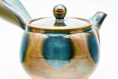Japanese Kyusu - Blue Brown Glazed Mesh Filter Side-handled Teapot - 300ml - Tezumi