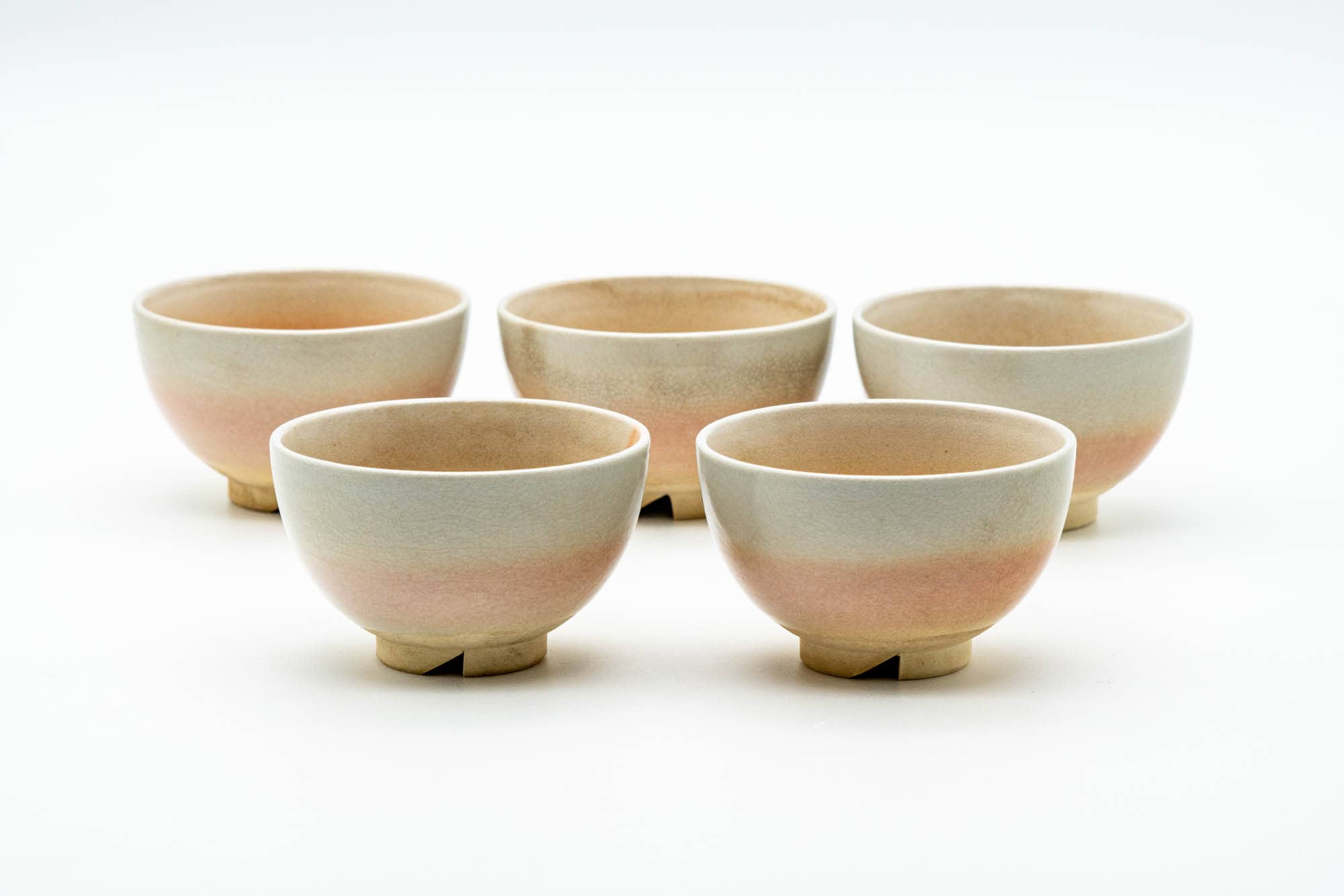 Japanese Teacups - Set of 5 Beige Pink Hagi-yaki Yunomi - 85ml