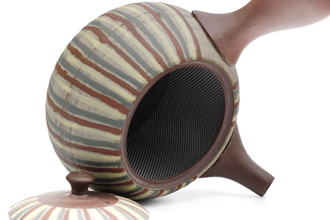 Brown Striped Tokoname Mesh Filter Teapot - 180ml