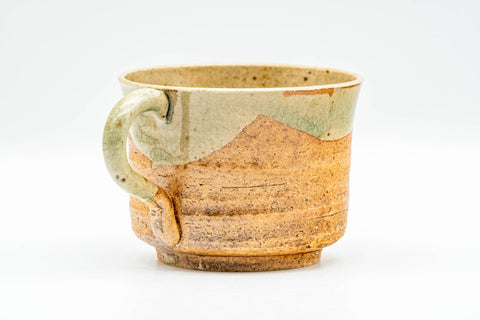 Japanese Teacup - Green Glazed Shigaraki-yaki Ushirode Rear-Handled Yunomi - 150ml - side view showing the rear handle