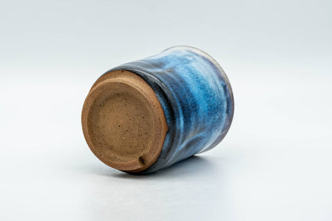 Tezumi — Japanese Teacup - Blue White Hare's Fur Glazed Waisted Yunomi - 130ml — top-down view of the interior