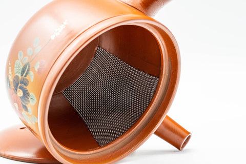 Tezumi — Japanese Kyusu - Floral Tokoname-yaki Mesh Teapot - 230ml — side profile showing the spout and handle
