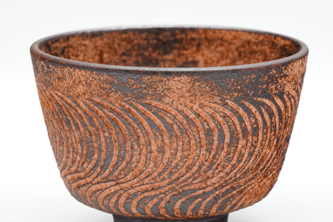 Wavy Red-Orange Kiyomizu-yaki Chawan