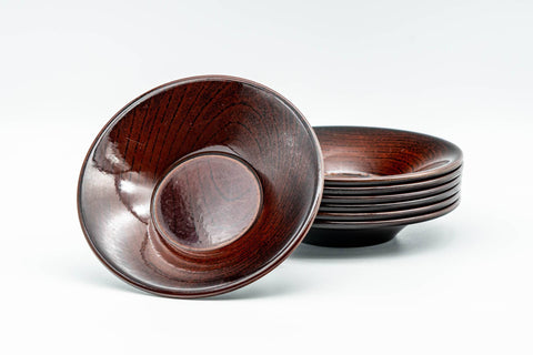 Japanese Chataku - Set of 7 Red Wood-Patterned Tea Coasters - Tezumi