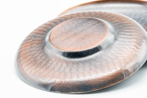 Japanese Chataku - Set of 5 Floral Hammered Copper Tea Saucers