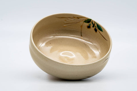 Japanese Matcha Bowl - Beige Blue Floral Kyo-yaki Summer Chawan - 200ml
