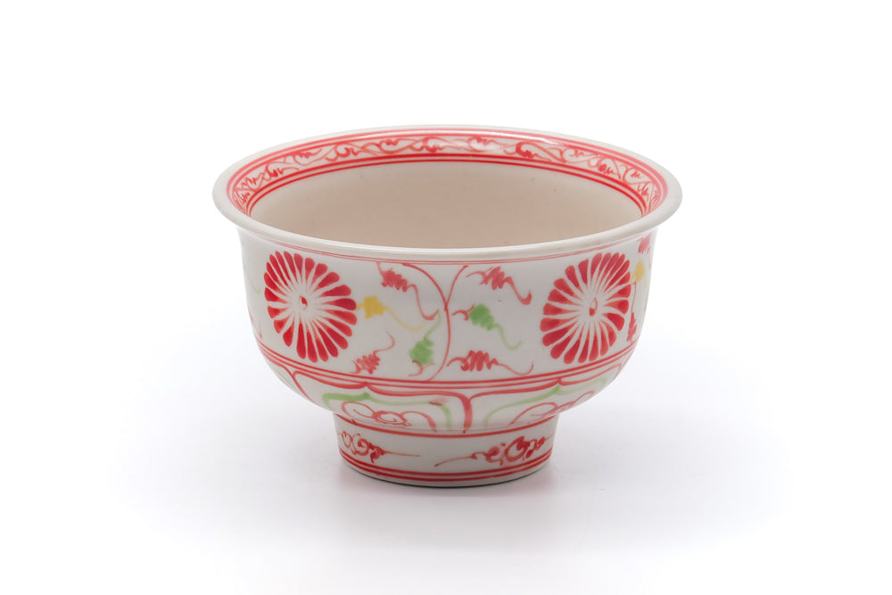 Japanese Matcha Bowl - Red Floral Vietnamese-style Annan Chawan - 340ml