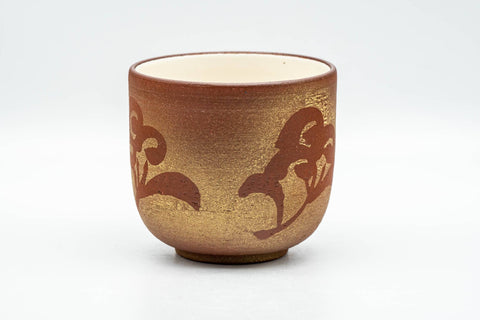 Tezumi — Japanese Teacup - Floral Textured Golden Red and White Inner Glazed Yunomi - 200ml — front view from another angle