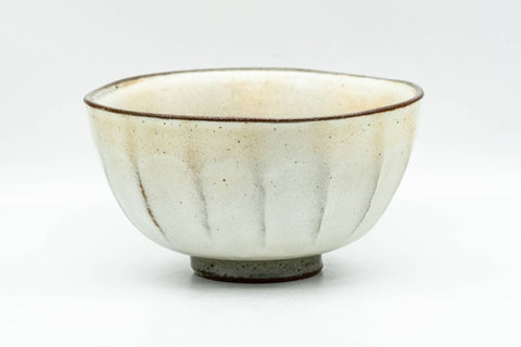 Tezumi — Japanese Matcha Bowl - Milky White Glazed Faceted Chawan - 250ml — front view from another angle