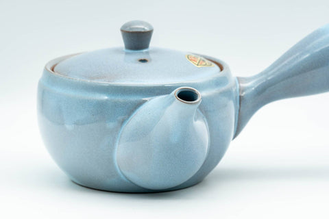 Japanese Tea Set - Floral Sky Blue Kyusu Teapot with 5 Yunomi Teacups