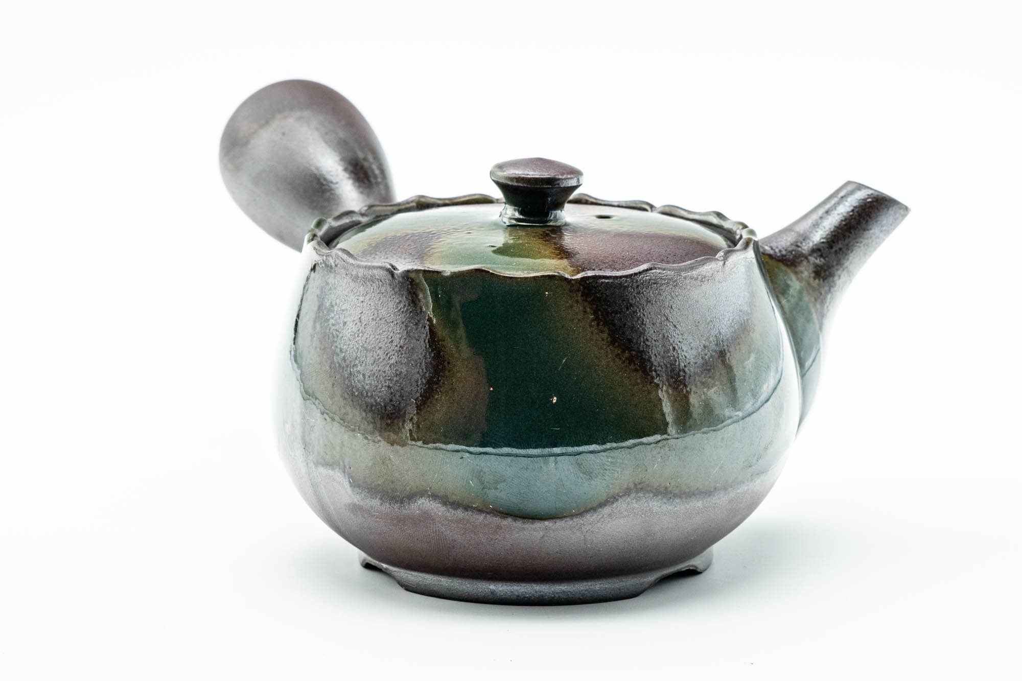 Japanese Kyusu - Green Ash Glazed Banko-yaki Mesh Teapot - 375ml