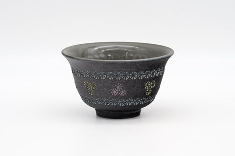 Ao-Mishima with Pink and Yellow Flowers Kiyomizu Yunomi - 100ml