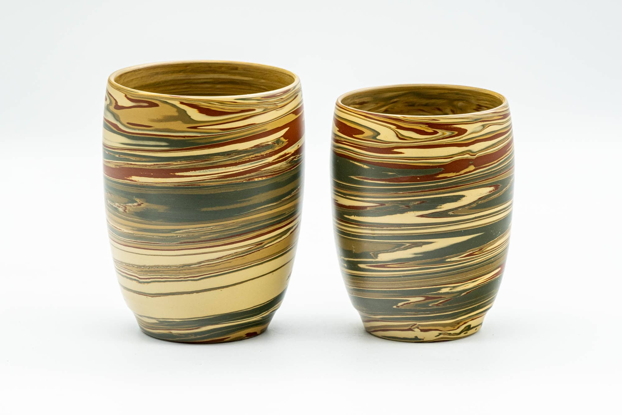 Japanese Teacups - 陶雄 Touyu Koie - Pair of Nerikomi Tokoname-yaki Meoto Yunomi