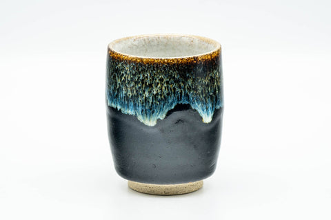 Tezumi — Japanese Teacup - Jet Black Blue Hare's Fur Drip-Glazed Yunomi - 150ml — front view