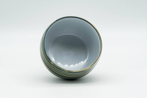 Japanese Teacup - Green, Yellow, and White Nerikomi Tokoname-yaki Yunomi - 100ml - view from above showing the white glazed interior