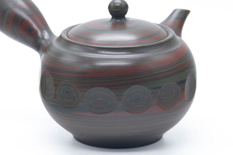 Japanese Kyusu - Green Red Faceted Nerikomi Tokoname Teapot - 295ml