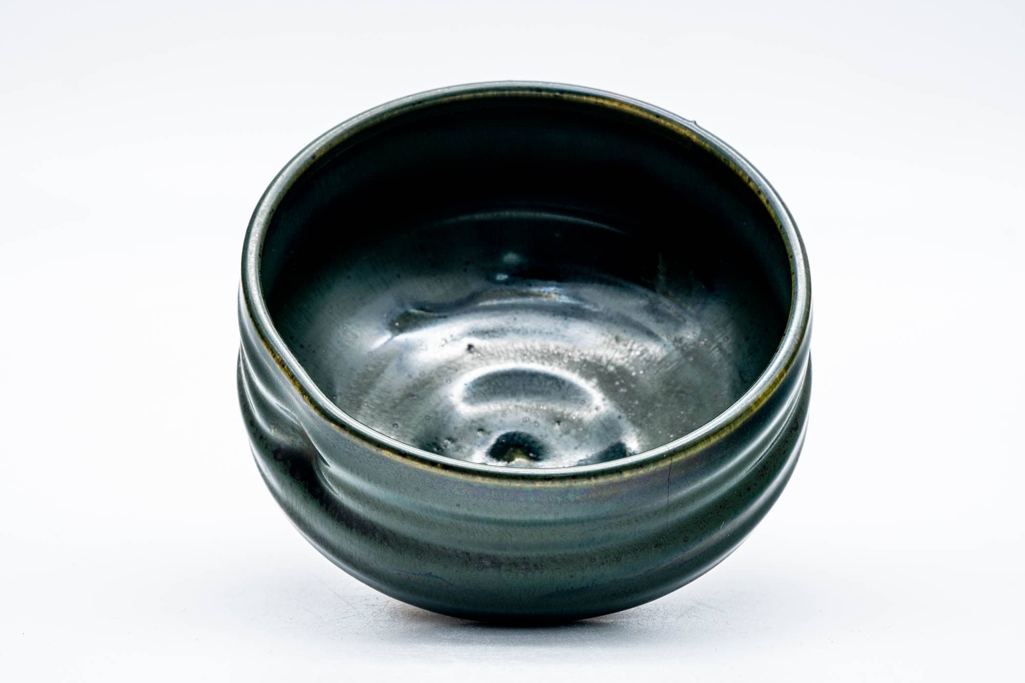 Japanese Matcha Bowl - Green Glazed Thumb-Indented Spiraling Chawan - 200ml