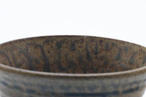 Tezumi — Japanese Matcha Bowl - Brown Green Mottled Drip-Glazed Chawan - 200ml — inverted showing the foot ring