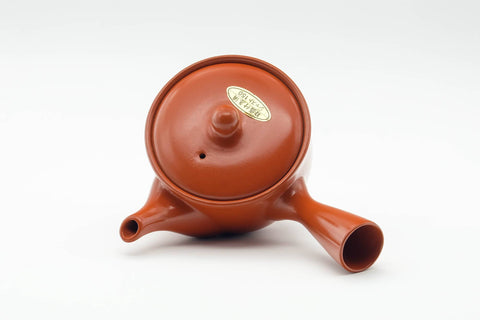 Tezumi — Japanese Kyusu - Painted Plum Blossom Tokoname-yaki Mesh Filter Teapot - 200ml — top-down view of the lid