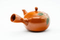 Japanese Kyusu - Floral Red Shudei Tokoname-yaki Mesh Basket Teapot - 280ml - three-quarter view from the spout side