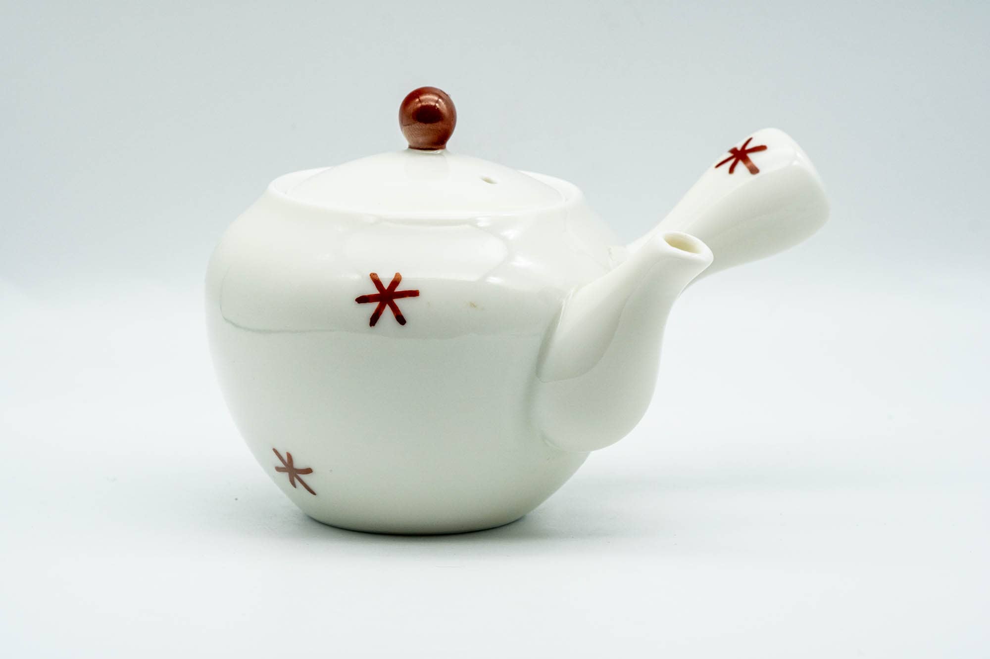 Japanese Kyusu - Red Stars White Porcelain Arita-yaki Teapot - 240ml