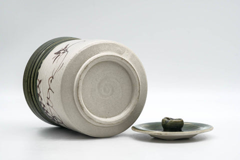 Japanese Mizusashi - Abstract Geometric Green Drip-Glazed Oribe-yaki Water Container - 750ml