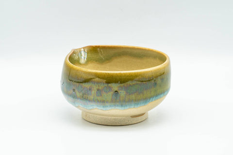 Japanese Tea Set - Green Drip-Glazed Agano-yaki Houhin Teapot with Katakuchi Water Cooler and 5 Guinomi Teacups