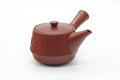 Tezumi — Japanese Kyusu - Bamboo Engraved Tokoname Red Shudei Teapot - 300ml — side view with the lid and side handle