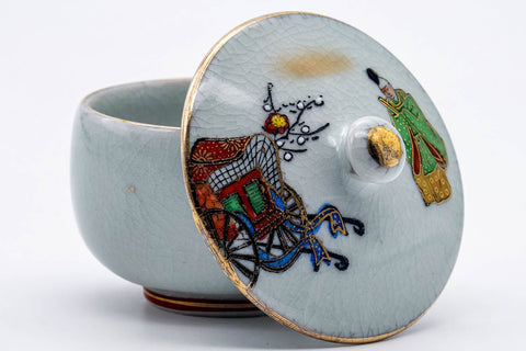 Japanese Teacup - Festive Villagers Kutani-yaki Lidded Yunomi - 120ml