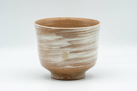 Japanese Matcha Bowl - Beige White Hakeme Glazed Hantsutsu-gata Chawan - 300ml - Tezumi