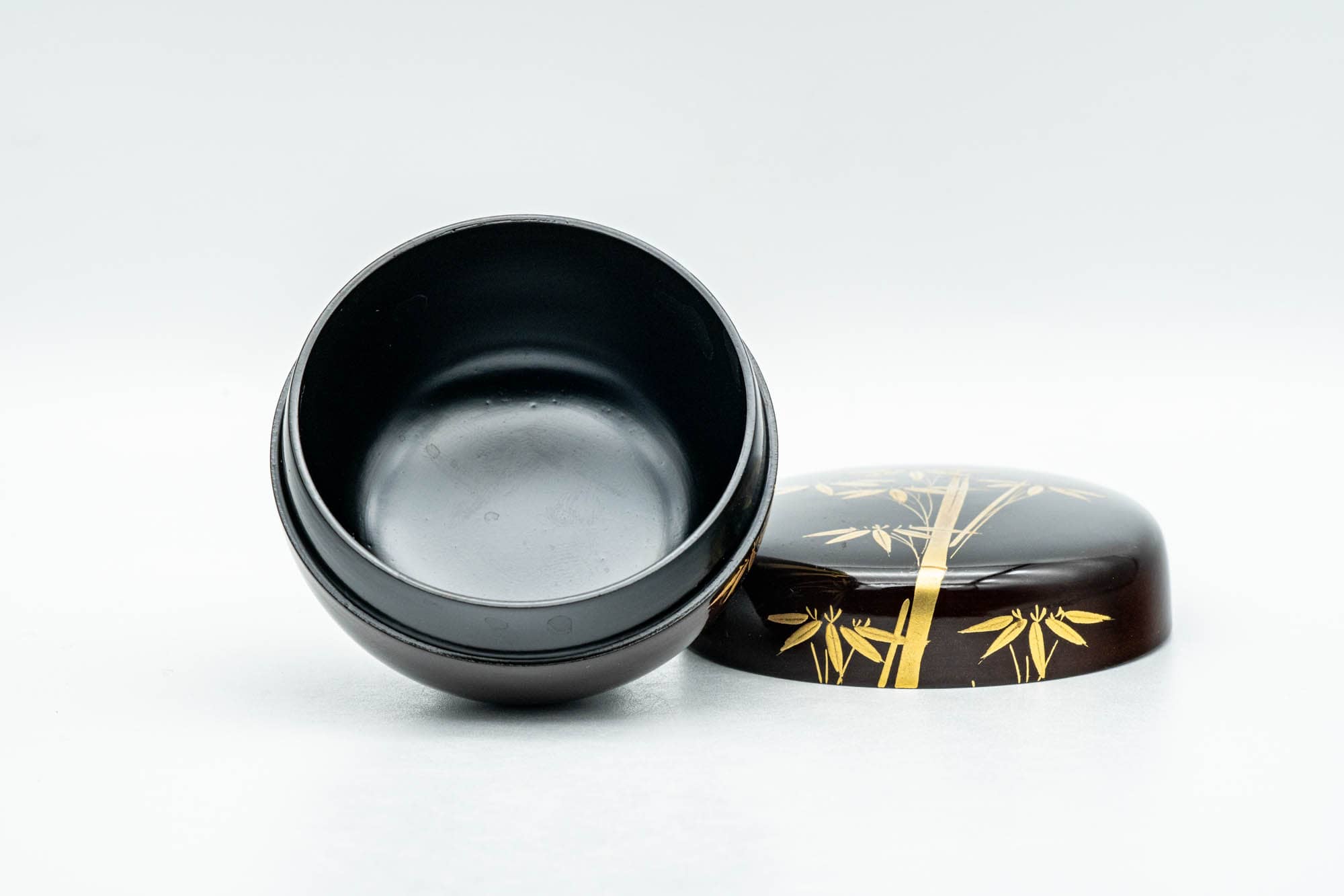 Japanese Natsume - Black Lacquer Golden Bamboo Matcha Tea Caddy - 50ml - Tezumi