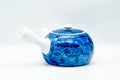 Japanese Kyusu - Blue Floral Porcelain Arita-yaki Debeso Teapot - opposite side view