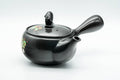 Japanese Kyusu - Year of the Pig Black Kurodei Tokoname-yaki Teapot - 360ml - front three-quarter view showing the side handle