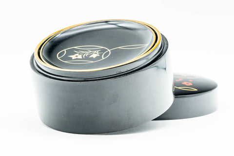 Japanese Chataku - Set of 6 Black Lacquer Tea Saucers in Caddy and Wooden Box