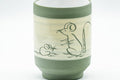 Japanese Teacups - Pair of Friendly Mice Ryokudei Tokoname-yaki Yunomi - 140ml - closeup of a single cup showing the mouse design
