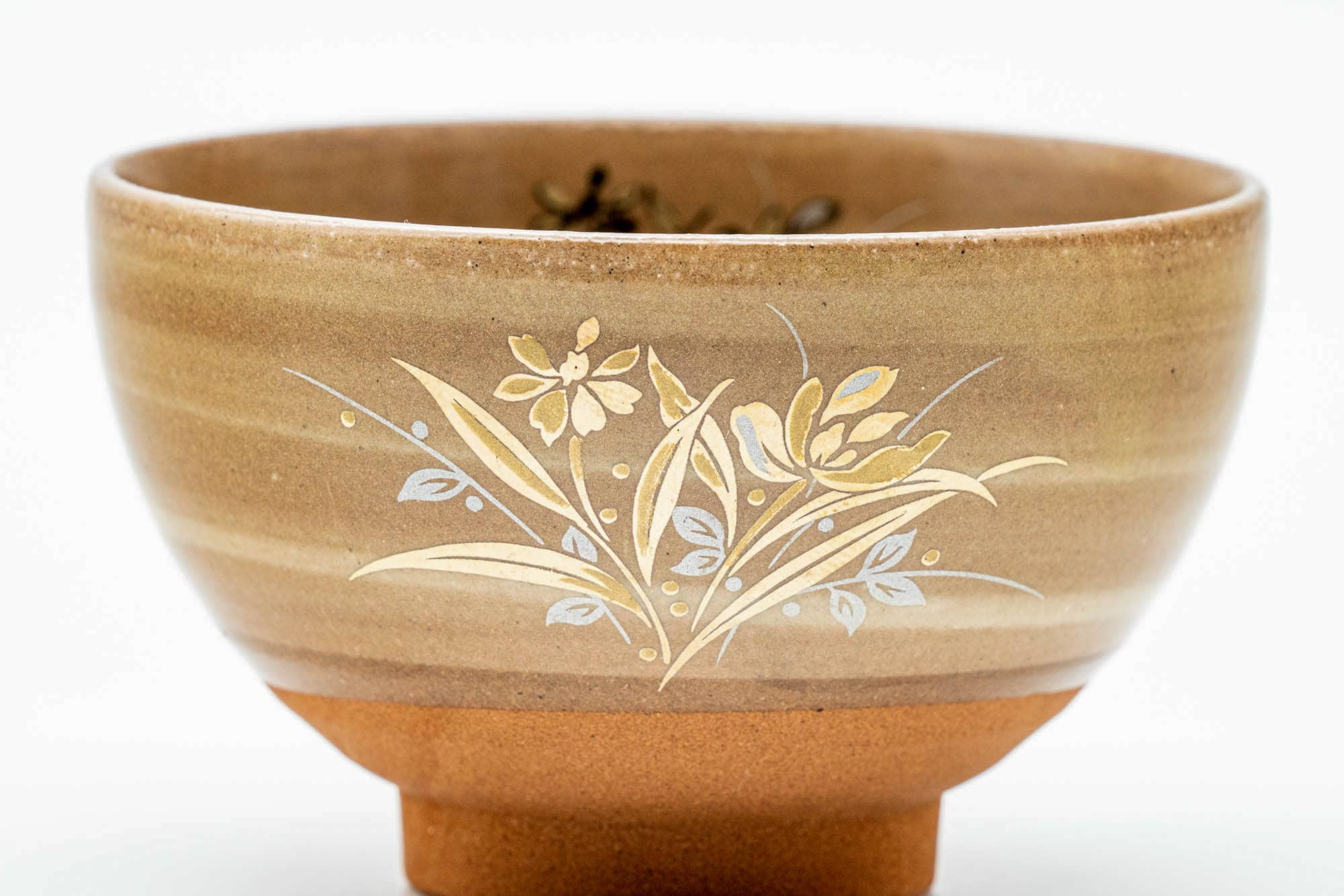Japanese Teacup - Brown Gold Floral Yunomi - 130ml