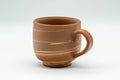 Japanese Teacup - Beige Blue Nerikomi Rear-handled Yunomi - 180ml - three-quarter view showing the marbled clay