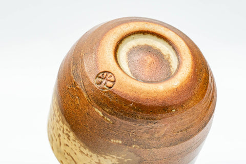 Tezumi — Japanese Teacup - Small Brown Ash-Glazed Guinomi - 50ml — inverted showing the foot ring