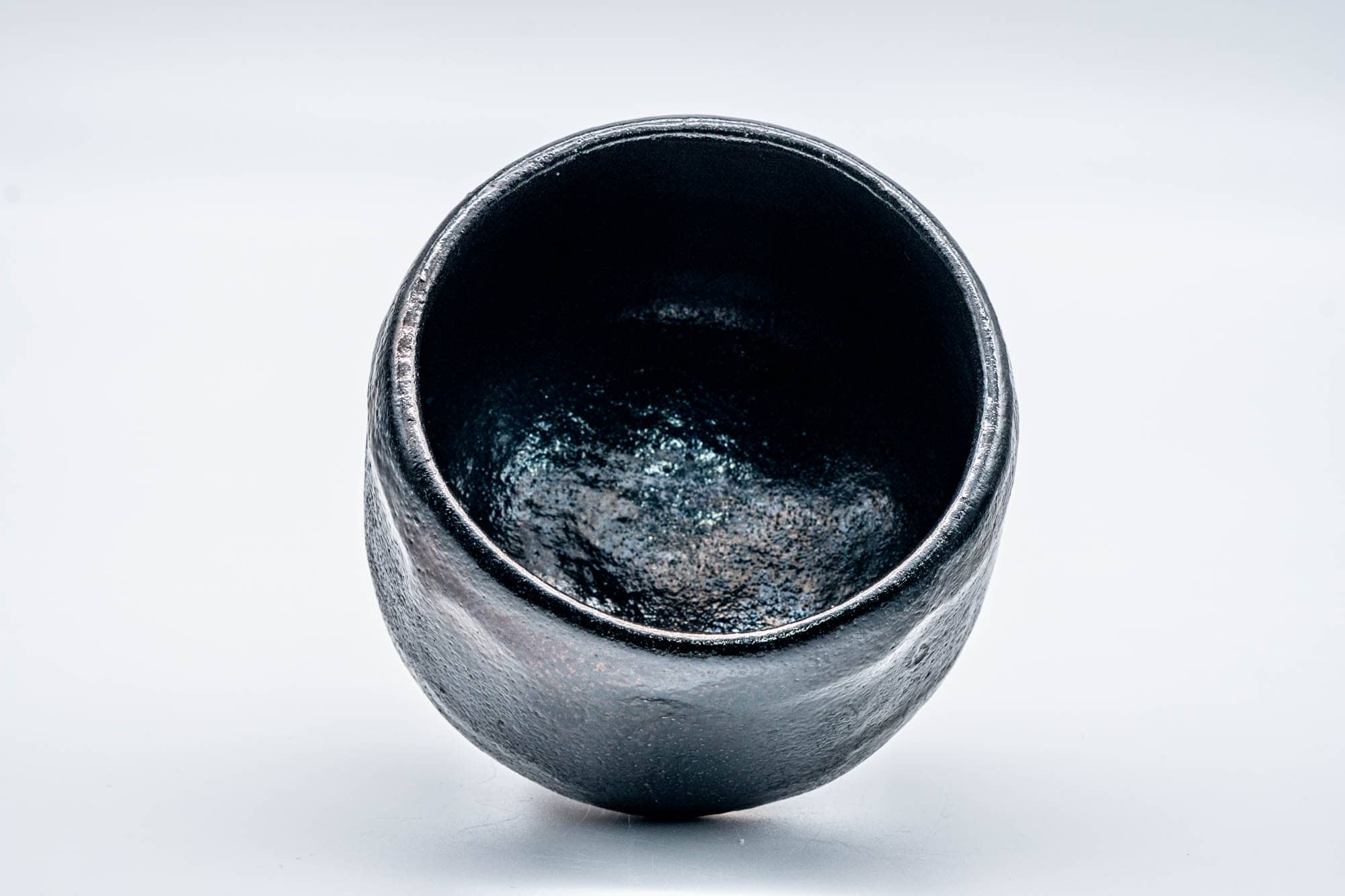 Japanese Matcha Bowl - 手 Glossy Black Herame Kuro-Raku Chawan - 300ml