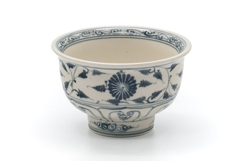Japanese Matcha Bowl - Blue Floral Vietnamese-style Annan Chawan - 325ml